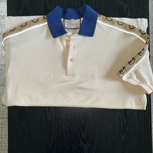 Gucci Cream and Blue Polo Shirt with Elegant Design